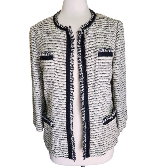 Lafayette 148 Tweed Blazer Women's 12 Metallic Shimmer Navy Blue Silver Career - Picture 4 of 16